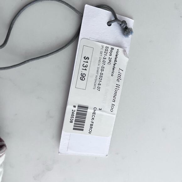 Violeta E Federico boys brown white plaid linen blend s/s shirt size 3 NWT - Picture 4 of 7